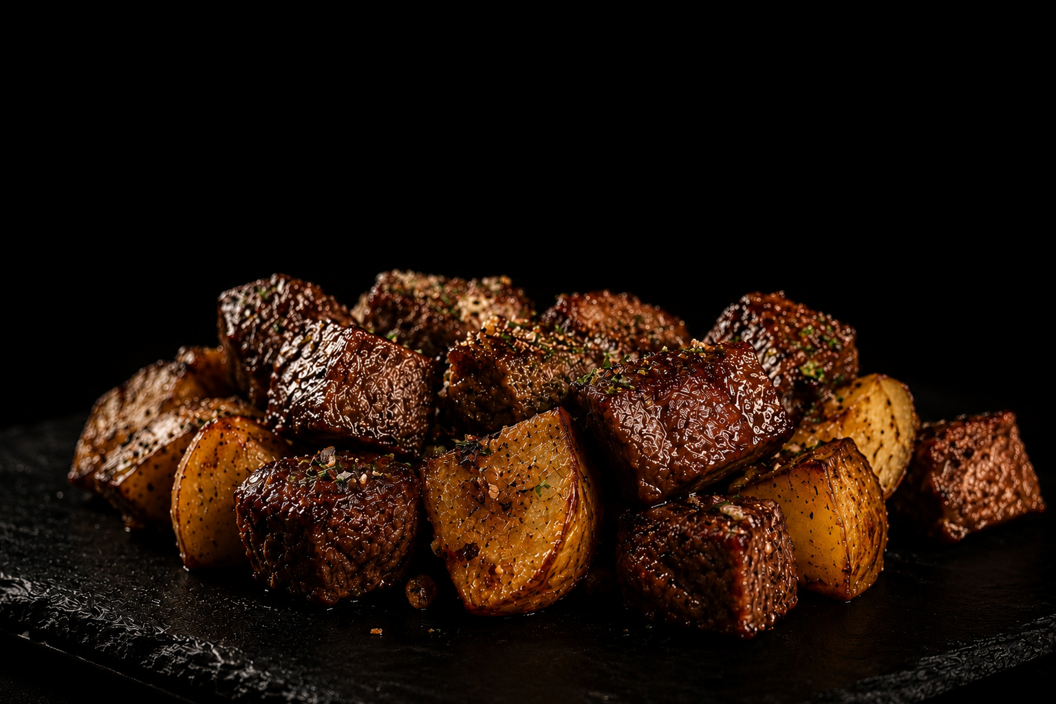 Wagyu steak bites plated for a private event