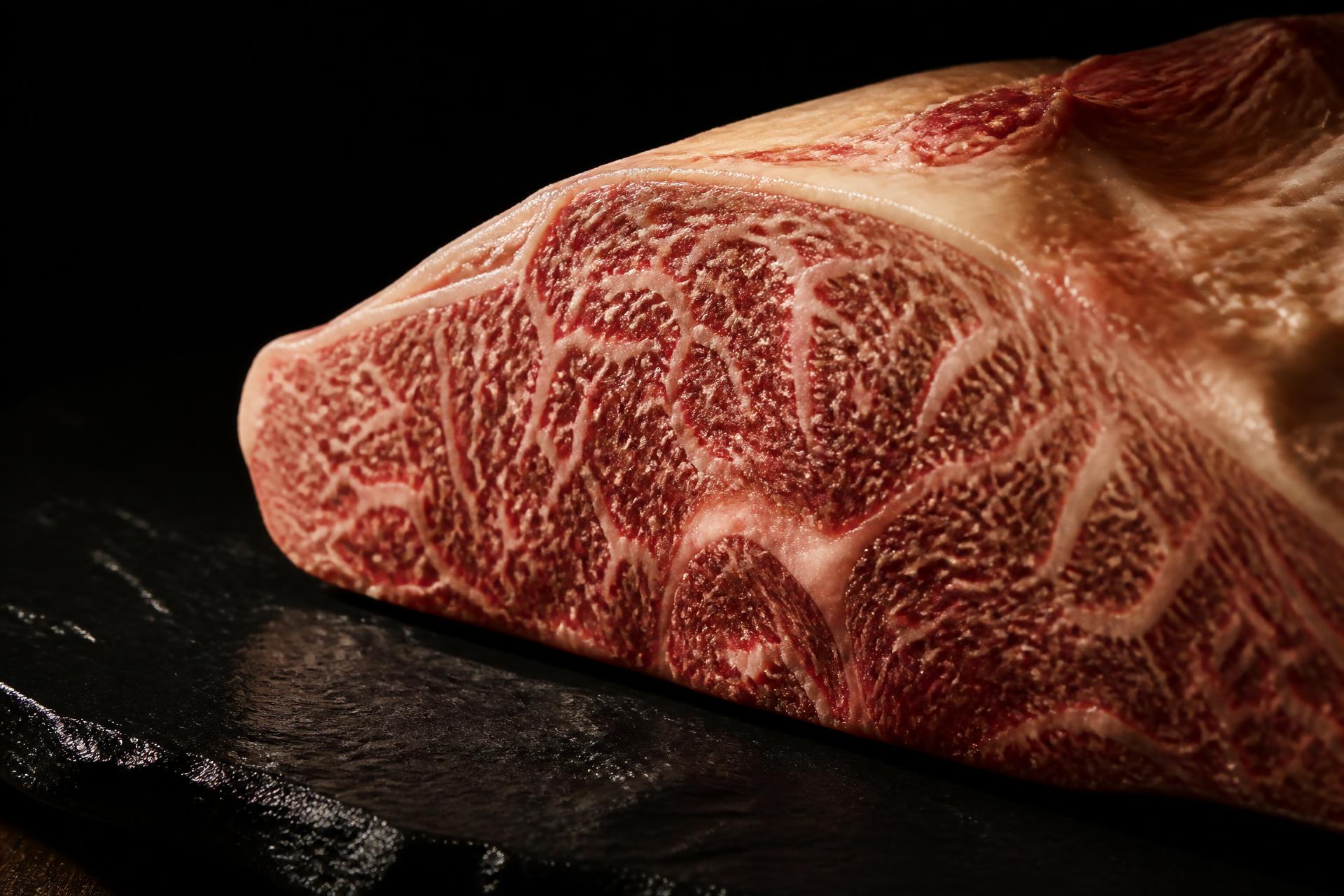 Intricate marbling in a premium cut of Wagyu